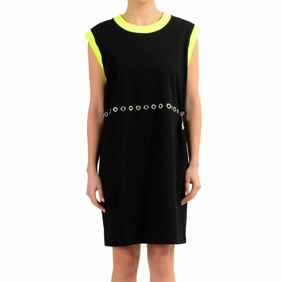 Versus by Versace Women's Black Embellished Sleeveless Shirt Dress US XS IT 38